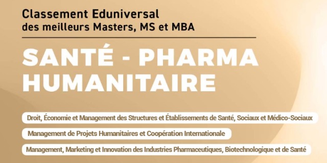 Classement Eduniversal des meilleurs masters, MS et MBA - Guide multimédia Sante - Pharma - Humanitaire (édition 2025)
